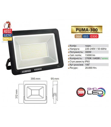 Прожектор LED HOROZ PUMA-300 300W холодный белый свет